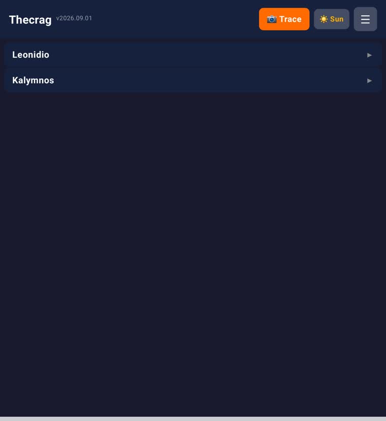 SunShade opening screen with the region list and the Trace button